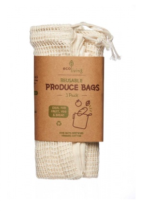 Organic Reusable Produce Bags & Bread Bag - 3 Pack